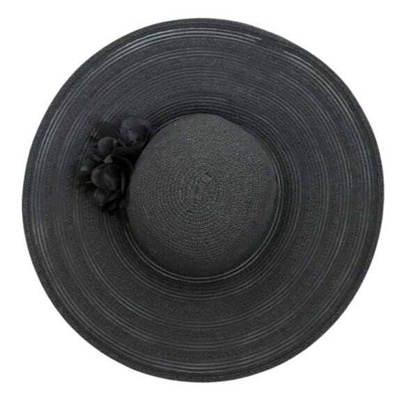 Nine West Floppy Hat Wide Brim  All Season Summer Flower Applique Black OS - Picture 12 of 16